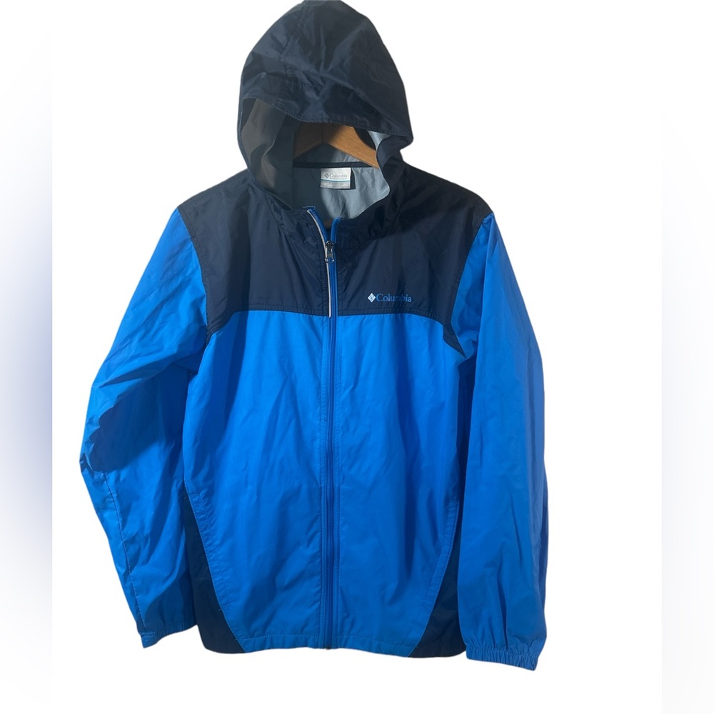 Columbia youth XL (18/20) nylon windbreaker full zip with pockets. sea blue navy